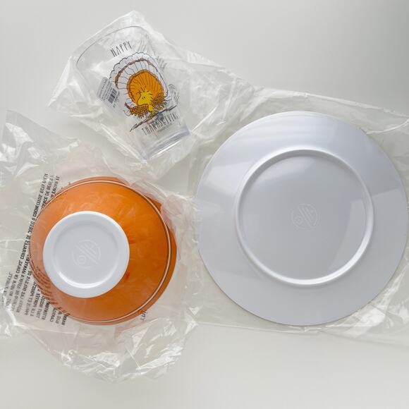 Pottery Barn Woodstock Peanuts Plate Bowl Cup Set - Thanksgiving Turkey Snoopy - Picture 6 of 7